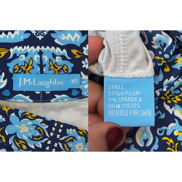 J.McLaughlin Dress Women XS Blue Sleeveless Belted A-Line Floral Geometric Print - Picture 2 of 9